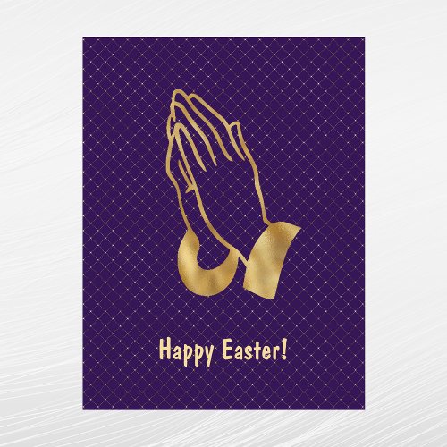 Elegant Purple Gold Praying Hands Easter Holiday Postcard