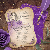 Elegant Purple Gold Princess Quinceanera Birthday