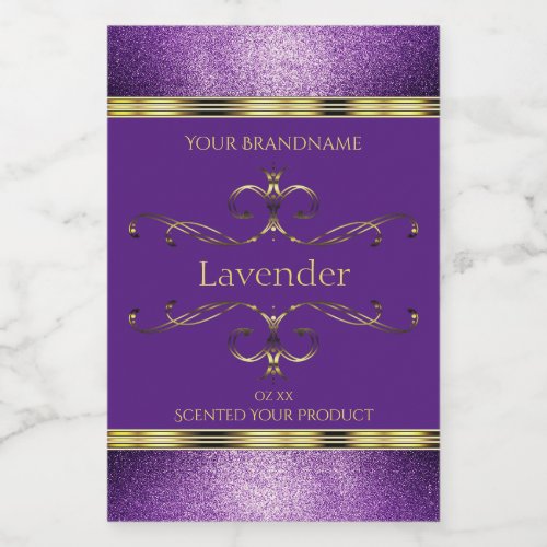 Elegant Purple Gold Product Labels Glitter Borders