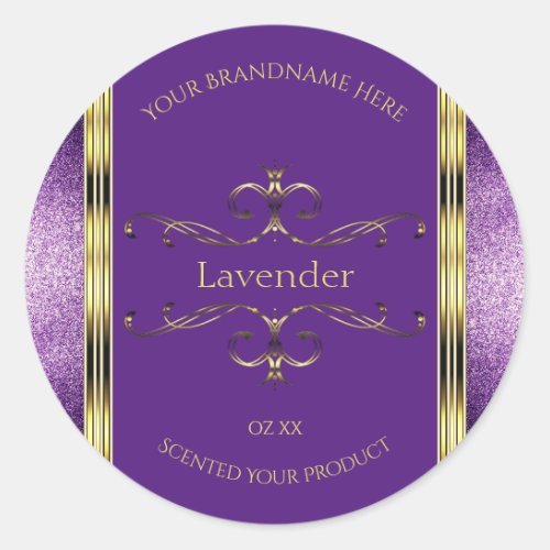 Elegant Purple Gold Product Labels Glitter Borders
