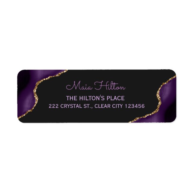 Elegant Purple Gold Return Address Label (Front)