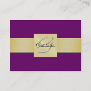 Elegant Purple Gold Ribbon Monogram Business Card