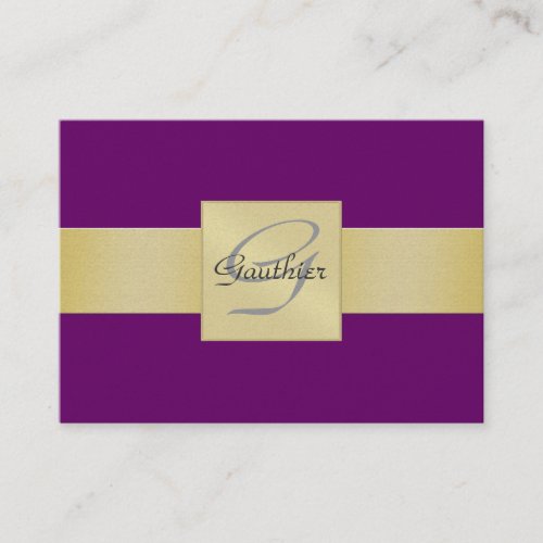 Elegant Purple Gold Ribbon Monogram Business Card
