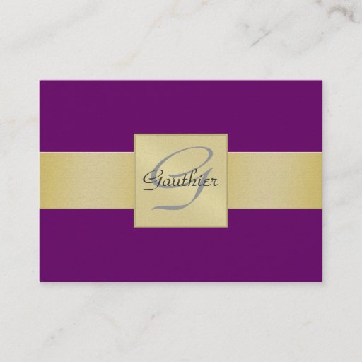 Customizable Elegant Purple Gold Ribbon Monogram Business Card