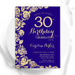 Elegant Purple Gold Roses 30th Birthday Invitation<br><div class="desc">Purple Gold Floral 30th Birthday Party Invitation. Elegant design featuring roses,  faux gold foil and typography script font. Trendy invite card perfect for a stylish female bday celebration. Can be customized to any age. Printed Zazzle invitations or instant download digital printable template.</div>