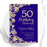 Elegant Purple Gold Roses 50th Birthday Invitation<br><div class="desc">Purple Gold Floral 50th Birthday Party Invitation. Elegant design featuring roses,  faux gold foil and typography script font. Trendy invite card perfect for a stylish female bday celebration. Can be customized to any age. Printed Zazzle invitations or instant download digital printable template.</div>