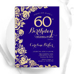 Elegant Purple Gold Roses 60th Birthday Invitation<br><div class="desc">Purple Gold Floral 60th Birthday Party Invitation. Elegant design featuring roses,  faux gold foil and typography script font. Trendy invite card perfect for a stylish female bday celebration. Can be customized to any age. Printed Zazzle invitations or instant download digital printable template.</div>