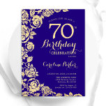 Elegant Purple Gold Roses 70th Birthday Invitation<br><div class="desc">Purple Gold Floral 70th Birthday Party Invitation. Elegant design featuring roses,  faux gold foil and typography script font. Trendy invite card perfect for a stylish female bday celebration. Can be customized to any age. Printed Zazzle invitations or instant download digital printable template.</div>