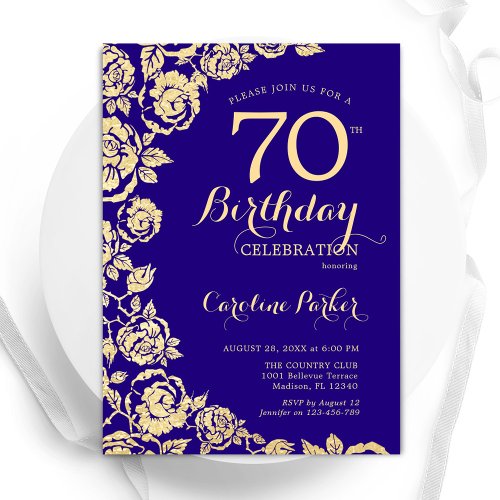Elegant Purple Gold Roses 70th Birthday