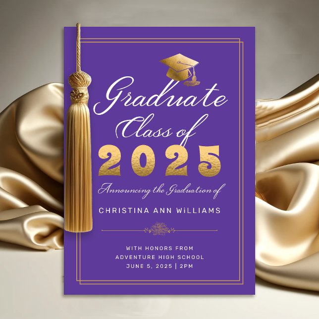 Elegant Purple Gold Script Class of 2025 Graduate Announcement (Elegant Purple Gold Script Class of 2025 Graduation Announcement)