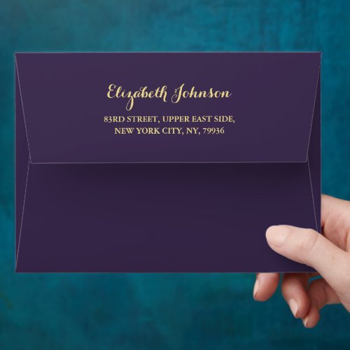 Elegant Purple Gold Script Name Return Address Envelope