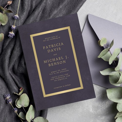 Elegant purple gold simple typography wedding invitation