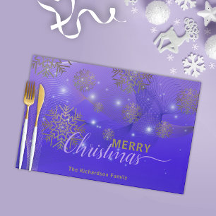 Elegant Purple Gold Snowflake Holiday Placemat