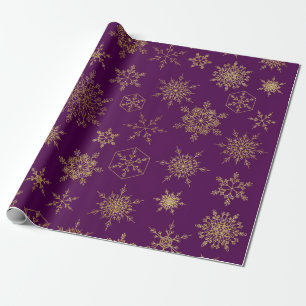 Elegant Purple Gold Snowflakes Pattern Wrapping Pa Wrapping Paper