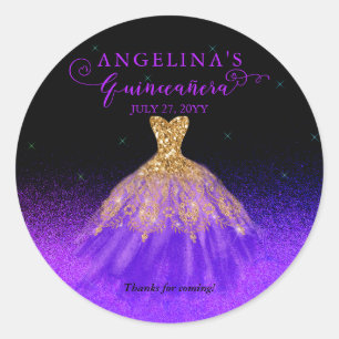 Elegant Purple Gold Spanish Gown Quinceañera Classic Round Sticker