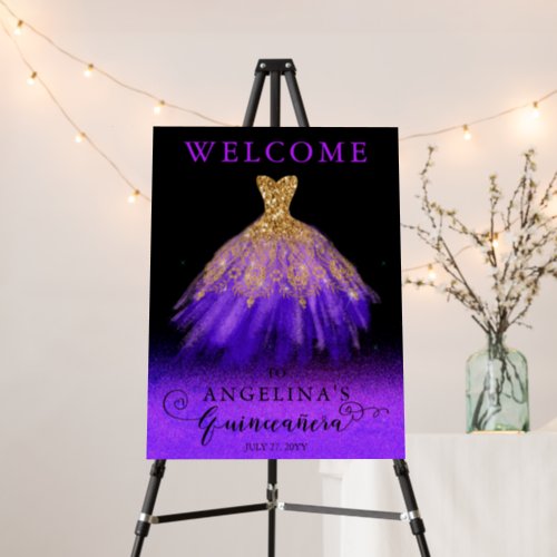 Elegant Purple  Gold Spanish Gown Quinceaera  Foam Board