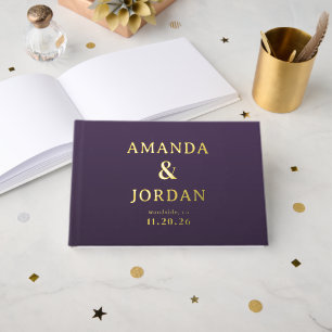 Elegant Purple Gold Stars Foil Guest Book