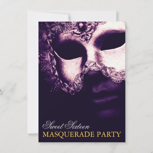 Elegant Purple Gold Sweet 16 Masquerade Invitation