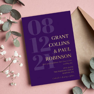 Elegant Purple & Gold Typography Foil Invitation