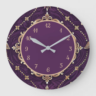 Elegant Purple Gold Vintage Design Large Clock