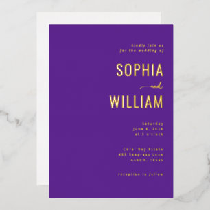 Elegant Purple Gold Wedding Invitation Foil Invitation