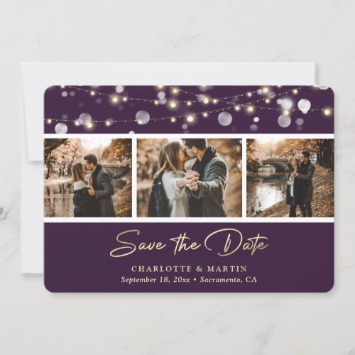 Elegant Purple Gold Wedding Photo Save The Date