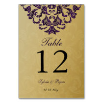 Elegant Purple Gold Wedding Table Number