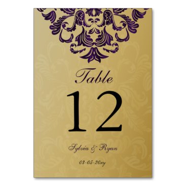 Elegant Purple Gold Wedding Table Number