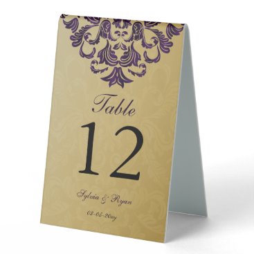 Elegant Purple Gold Wedding Table Number Table Tent Sign