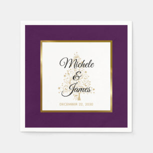 Elegant Purple Gold Winter Holiday Wedding Napkins