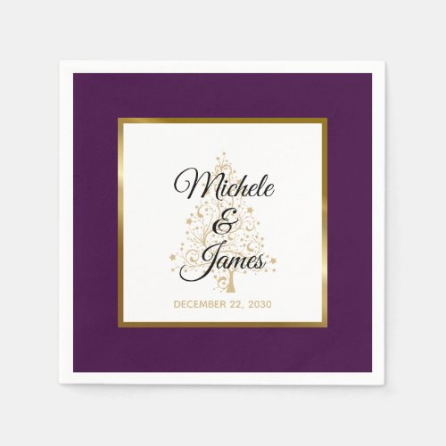 Elegant Purple Gold Winter Holiday Wedding Napkins