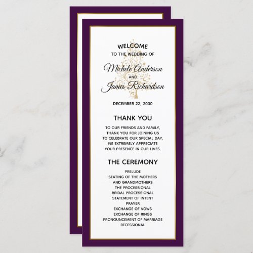 Elegant Purple Gold Winter Holiday Wedding Program