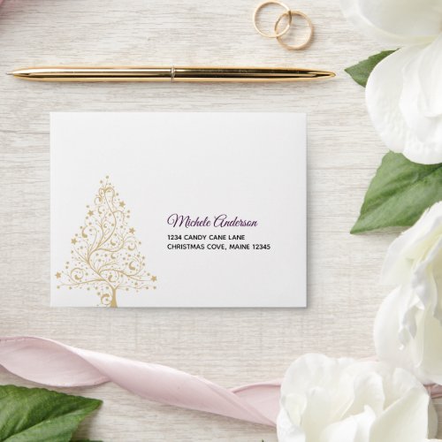 Elegant Purple Gold Winter Holiday Wedding RSVP Envelope