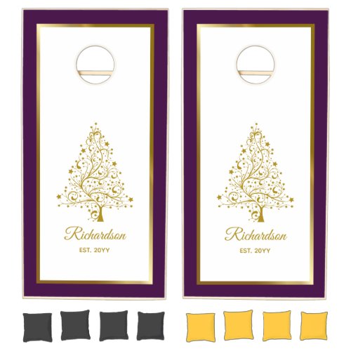 Elegant Purple Gold Winter Wedding Custom Cornhole Set