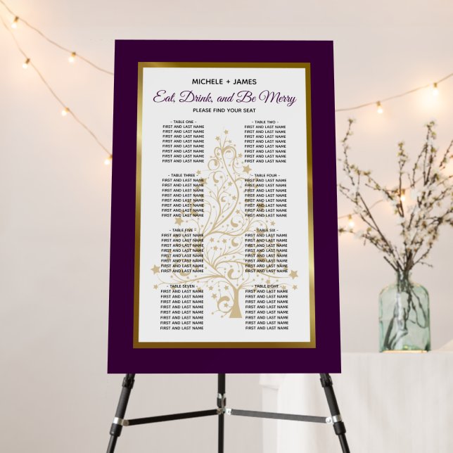 Elegant Purple Gold Winter Wedding Seating Chart Foam Board (In Situ (Stand))