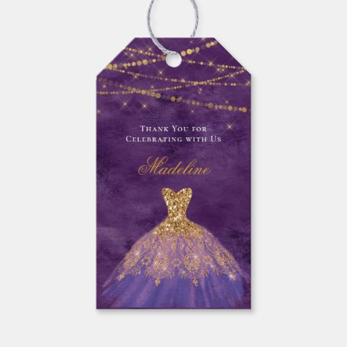 Elegant Purple  Gold with String Lights Gift Tags
