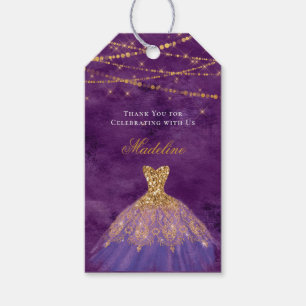 Elegant Purple & Gold with String Lights & Sequins Gift Tags