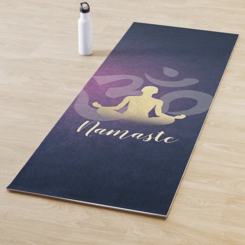 Elegant Purple Gold Yoga Meditation Pose Om Symbol Yoga Mat