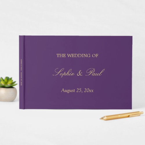 Elegant Purple Golden Beige Wedding Guest Book
