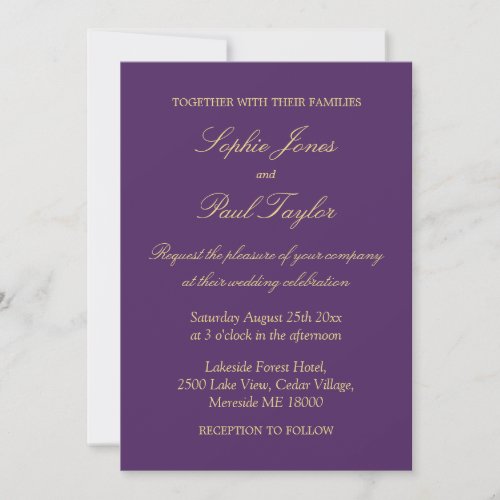 Elegant Purple Golden Beige Wedding Invitation