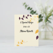Elegant Purple Golden Leaves Bridal Shower Postcard (Standing Front)