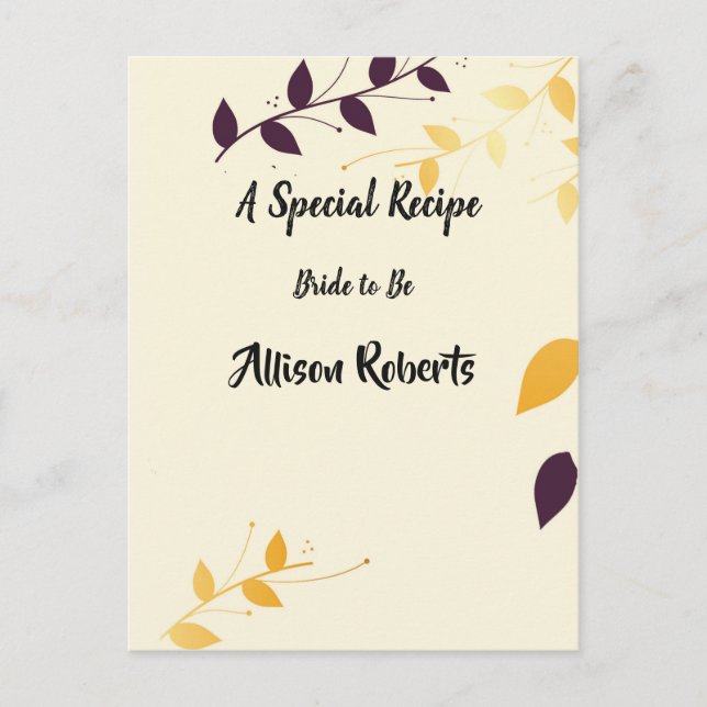 Elegant Purple Golden Leaves Bridal Shower Postcard (Front)