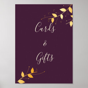 Elegant Purple Golden Leaves Cards &Gifts Poster