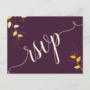 Elegant Purple Golden Leaves RSVP Invitation Post Postcard
