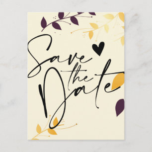 Elegant Purple Golden Leaves Save the Date Announc Announcement Postcard