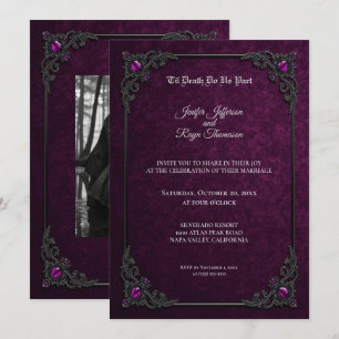 Elegant purple Gothic wedding Invitation