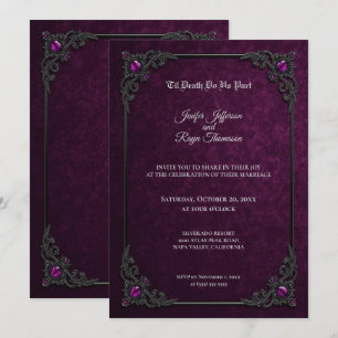Elegant purple Gothic wedding Invitation