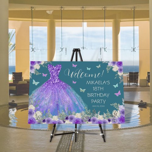 Elegant Purple Gown 18th Birthday Welcome Sign