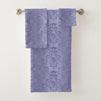 Elegant Purple Gradient Floral Damask Print Bath Towel Set