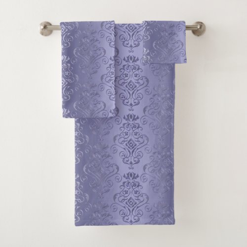 Elegant Purple Gradient Floral Damask Print Bath Towel Set